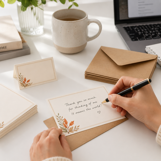 Autumn Botanical Thank You Card Set – Elegant Fall Note Cards with Kraft Envelopes for Thanksgiving, Weddings, Gifts & Small Business Packaging