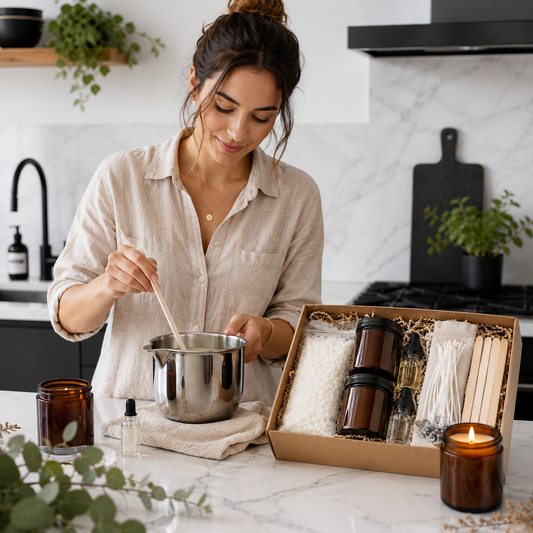 Complete DIY Candle Making Kit – Natural Soy Wax Candle Craft Set with Amber Jars, Wicks, Fragrance Oils, Stir Sticks & Gift Box for Home Decor, Relaxation & Handmade Gifts