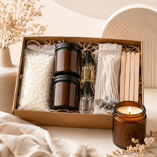 Complete DIY Candle Making Kit – Natural Soy Wax Candle Craft Set with Amber Jars, Wicks, Fragrance Oils, Stir Sticks & Gift Box for Home Decor, Relaxation & Handmade Gifts