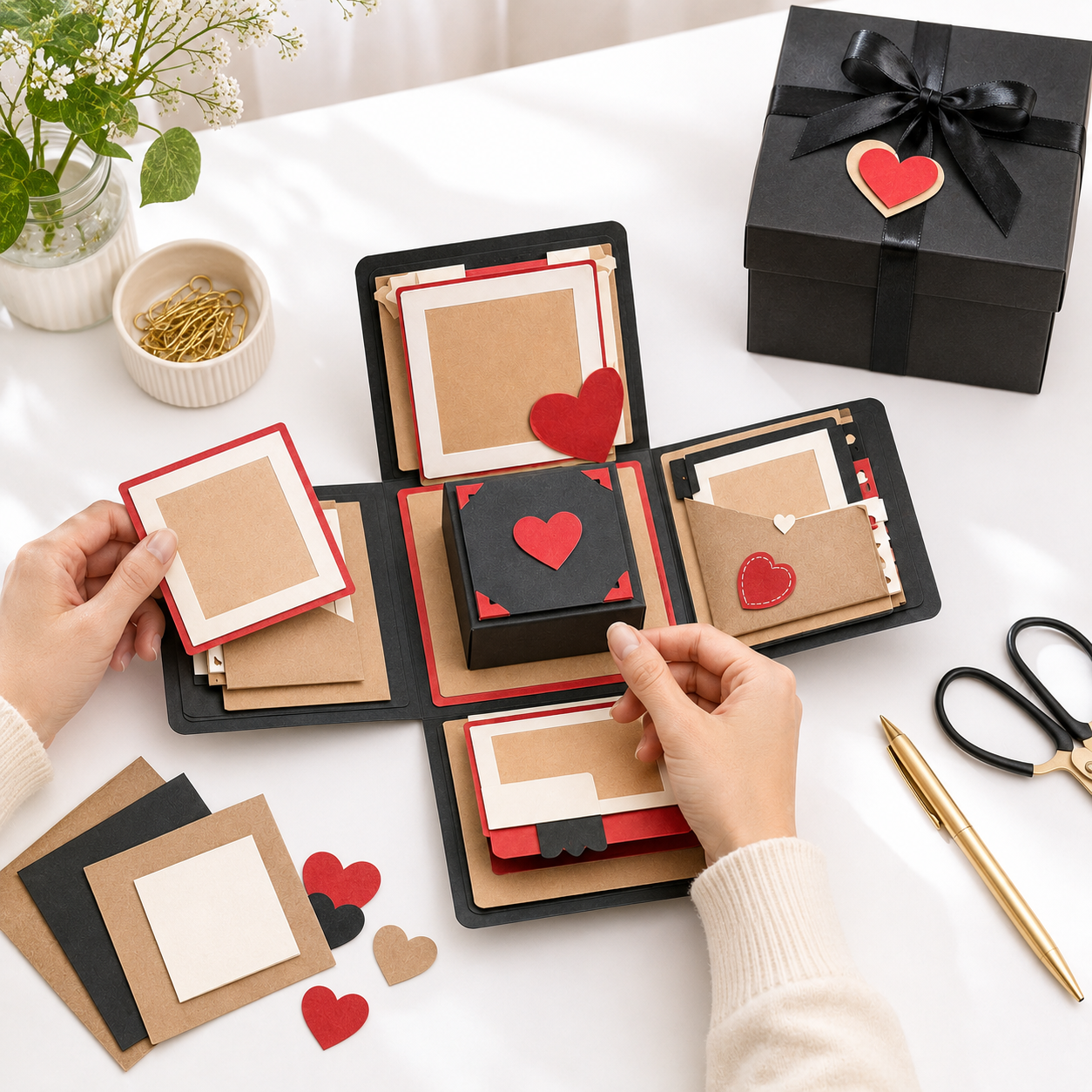 DIY Explosion Gift Box Kit – Romantic Surprise Photo Memory Box with Heart Cards, Mini Envelopes & Handmade Gift Layers for Anniversaries, Birthdays & Valentine’s Day