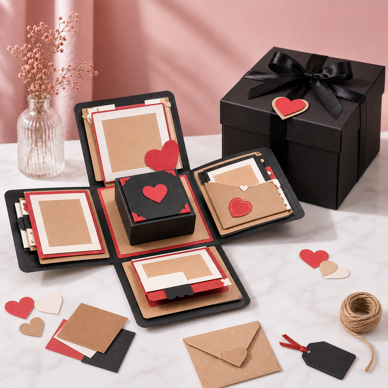 DIY Explosion Gift Box Kit – Romantic Surprise Photo Memory Box with Heart Cards, Mini Envelopes & Handmade Gift Layers for Anniversaries, Birthdays & Valentine’s Day