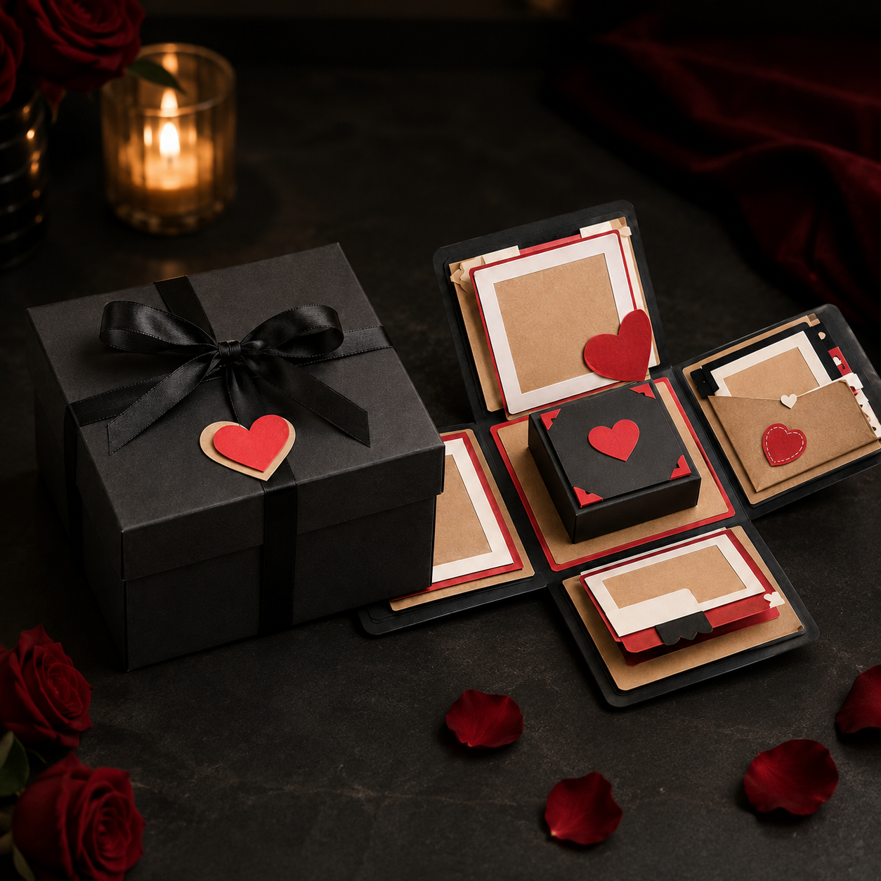 DIY Explosion Gift Box Kit – Romantic Surprise Photo Memory Box with Heart Cards, Mini Envelopes & Handmade Gift Layers for Anniversaries, Birthdays & Valentine’s Day