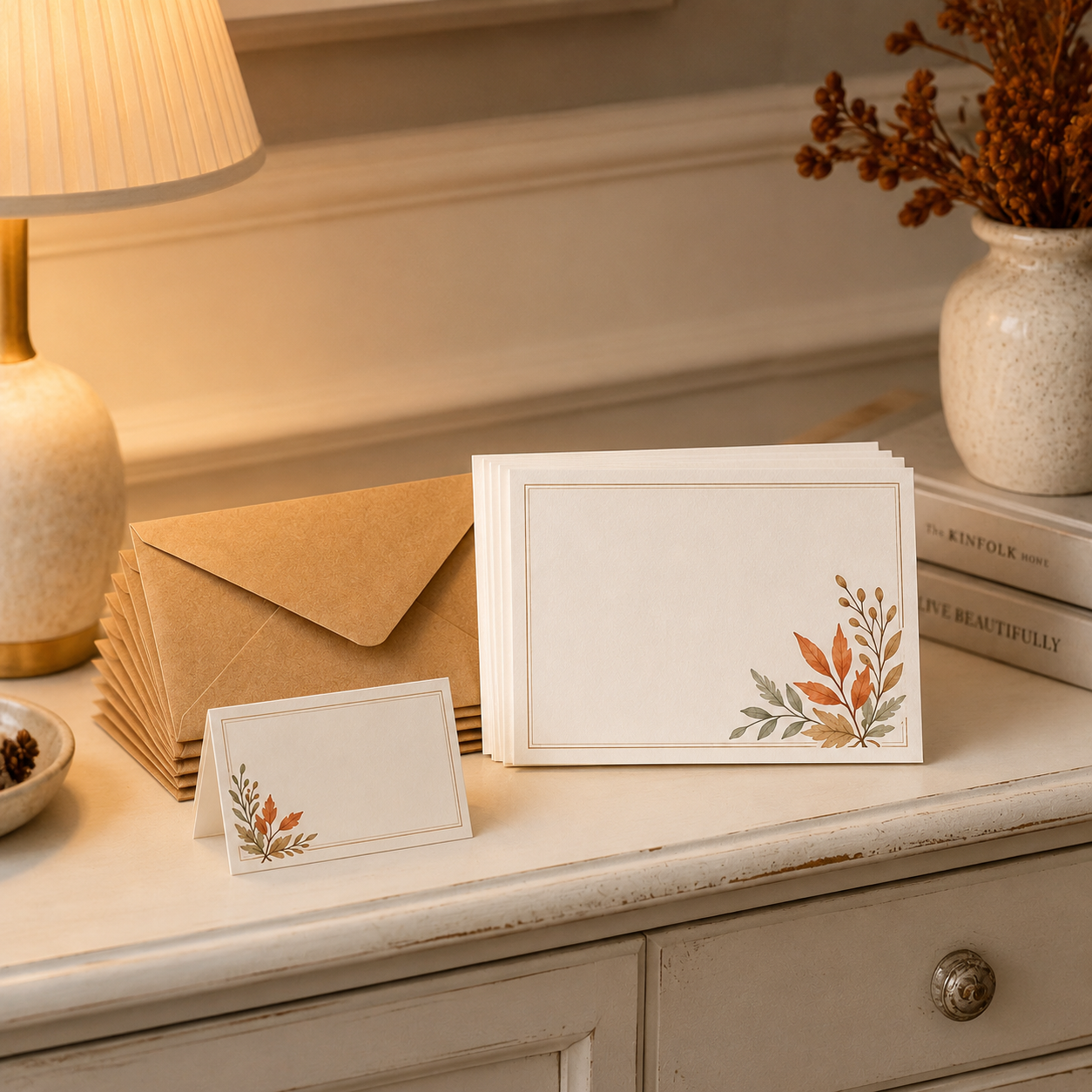 Autumn Botanical Thank You Card Set – Elegant Fall Note Cards with Kraft Envelopes for Thanksgiving, Weddings, Gifts & Small Business Packaging