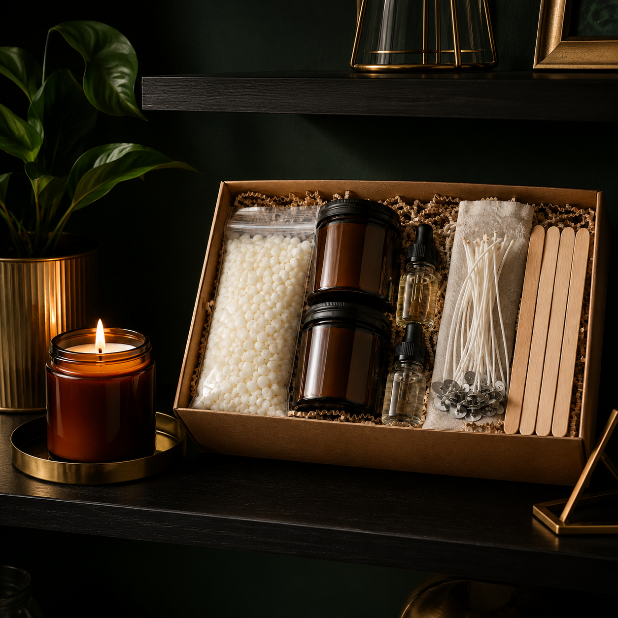 Complete DIY Candle Making Kit – Natural Soy Wax Candle Craft Set with Amber Jars, Wicks, Fragrance Oils, Stir Sticks & Gift Box for Home Decor, Relaxation & Handmade Gifts
