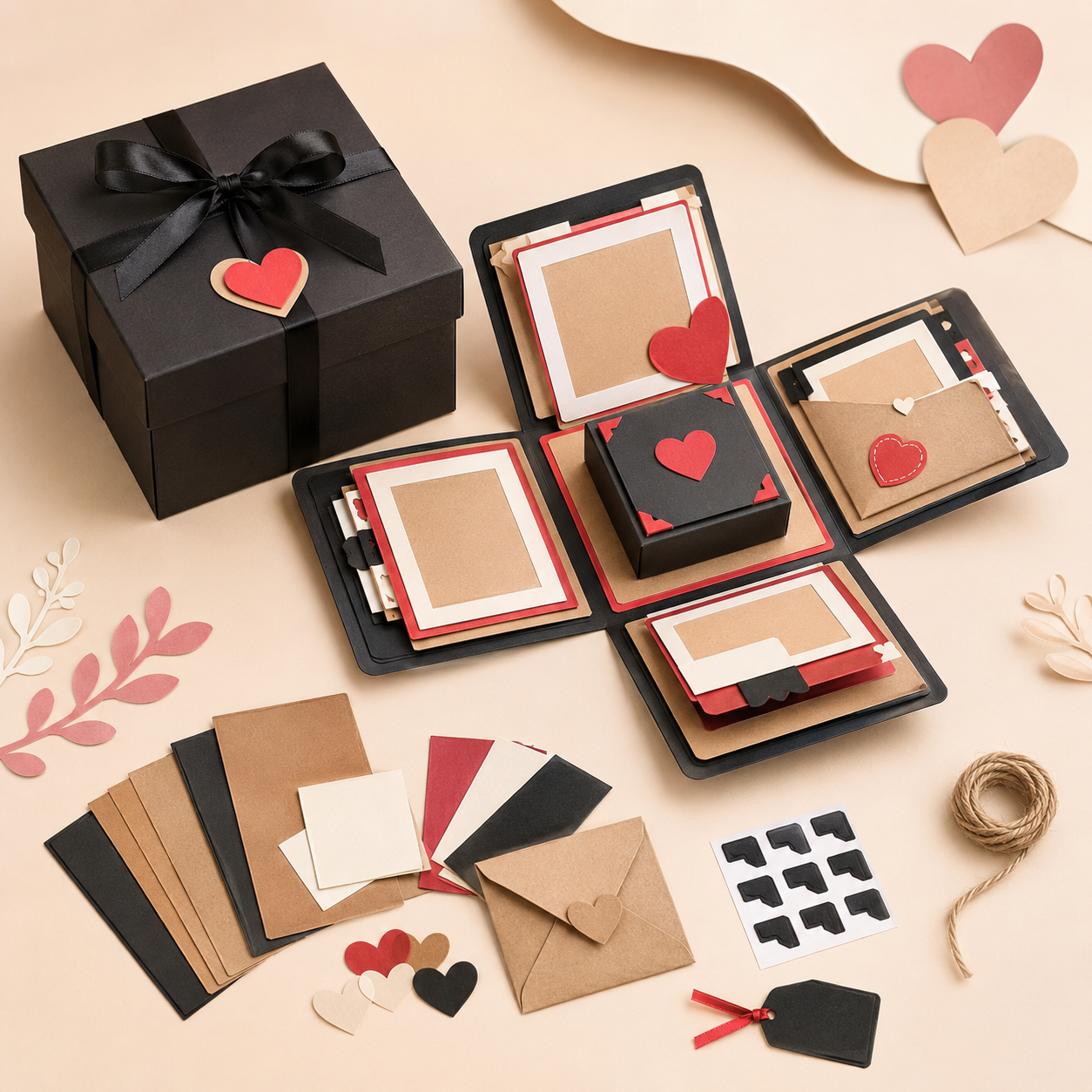 DIY Explosion Gift Box Kit – Romantic Surprise Photo Memory Box with Heart Cards, Mini Envelopes & Handmade Gift Layers for Anniversaries, Birthdays & Valentine’s Day